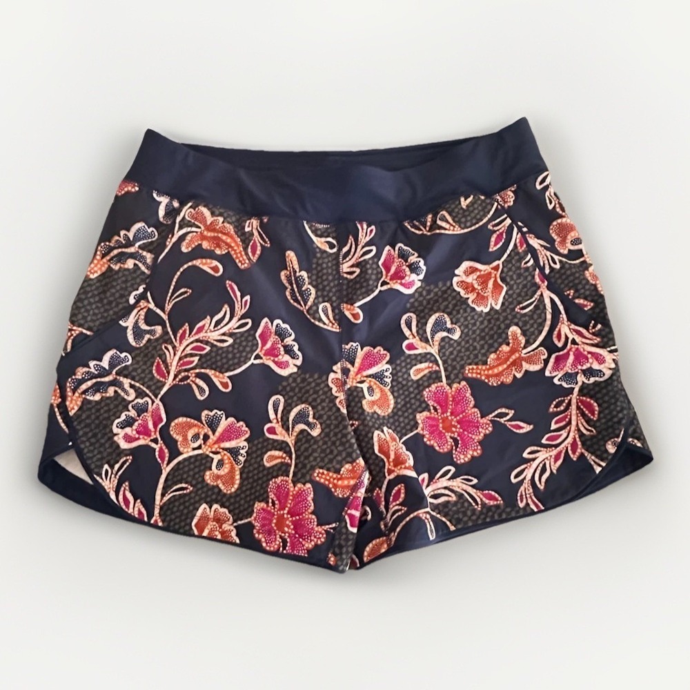 Lands' End Women's 14 Floral Swim Shorts Navy Pink‎ Board Shorts UPF Vacation